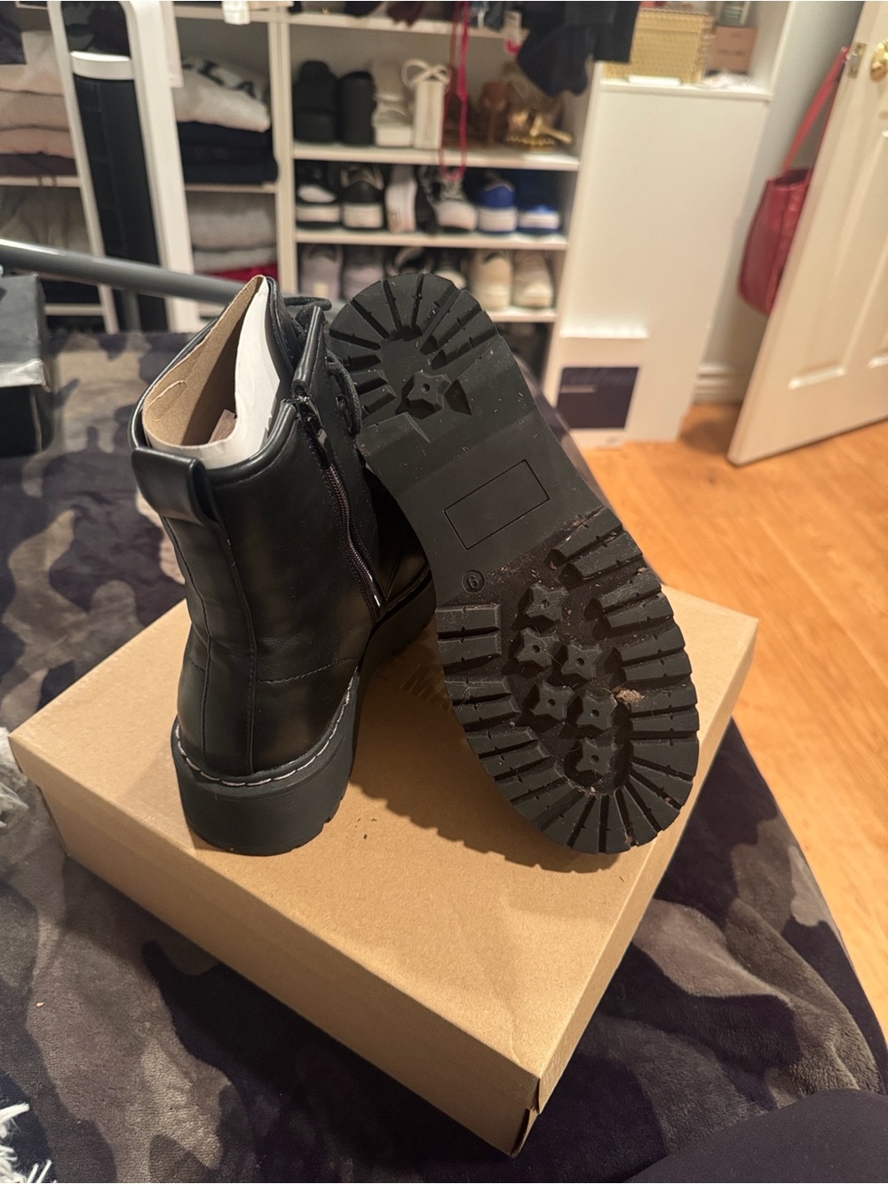 Steve Madden Black Lace-Up Platform Combat Boots - Picture 4 of 5